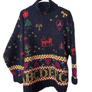 Quirky Colorful Handmade Vintage Patterned Chunky Sweater Wool Tapestry